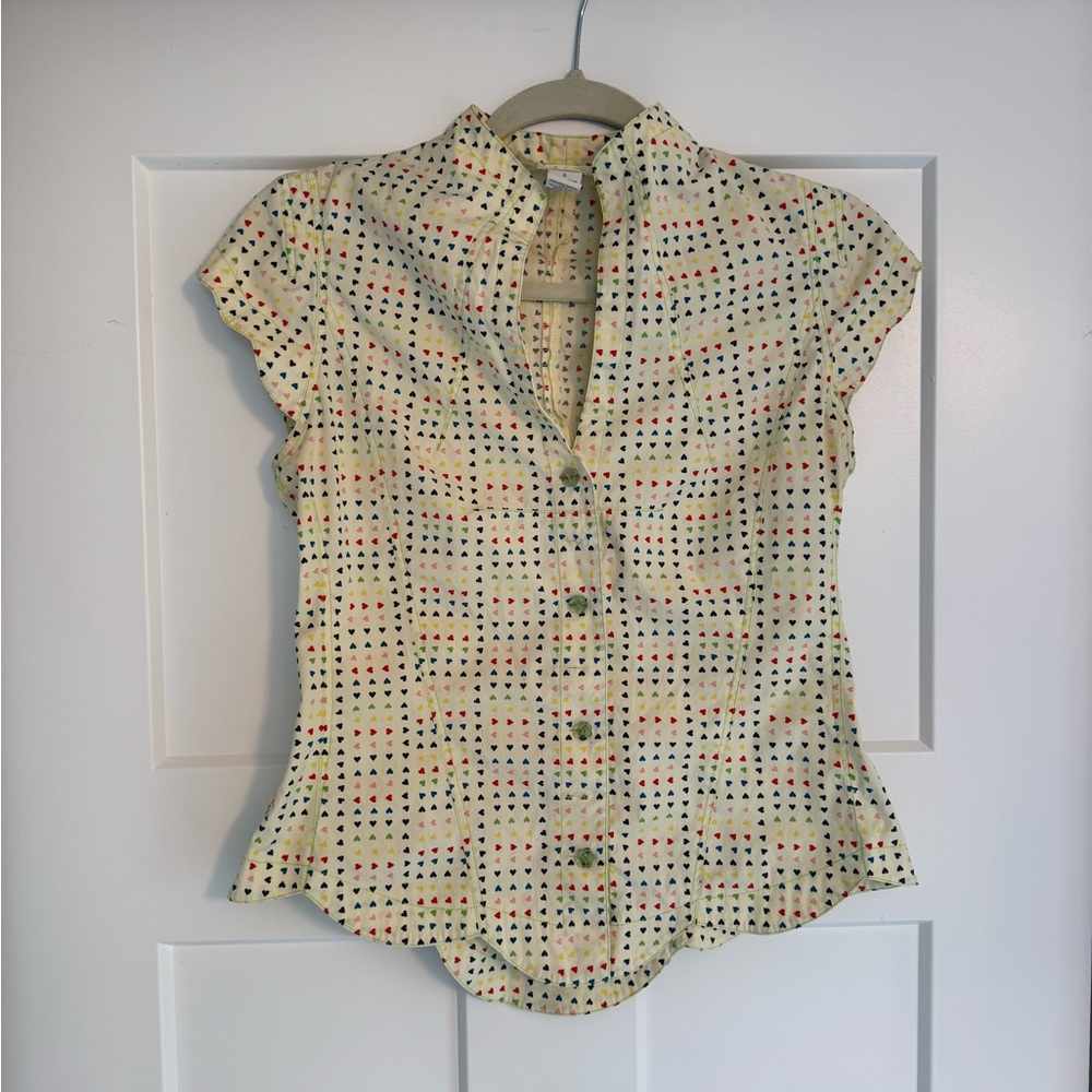 Odille Multicolored Cap Sleeve Blouse with Mandarin Collar